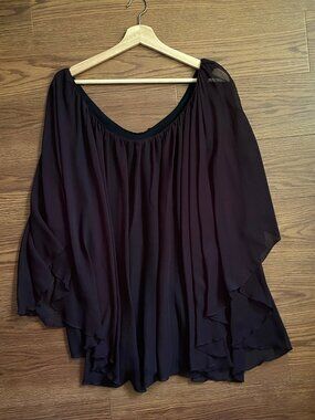 Saint Shylo Australia Double Layer Chiffon Cape Overlay Blouse Black Small